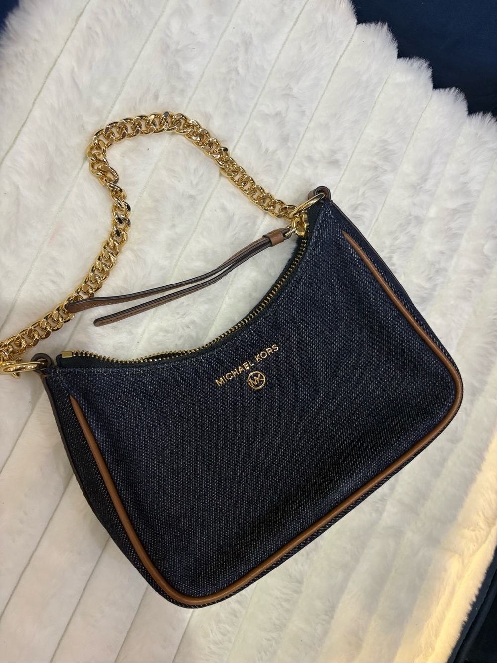 Mini bag Michael Kors Navy Denim & Brown Trim Chain